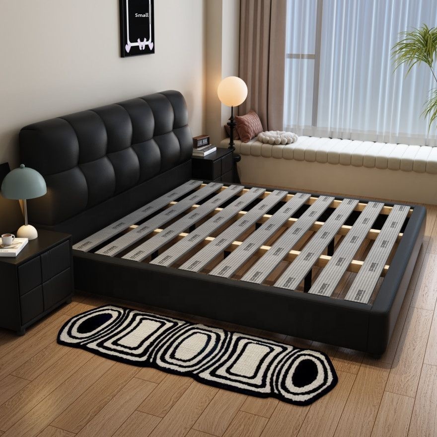 King Size Bed Frame With Storage Drawers - # Siyah Kapitone Deri Depolama Alanlı
