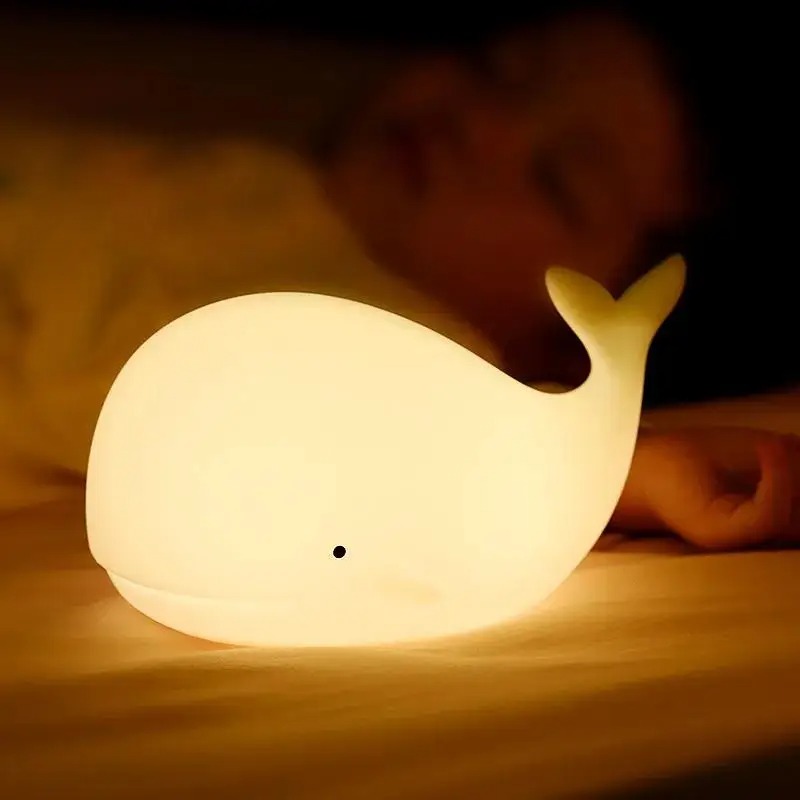 Floating Nightstand With Led Light - LED Gece Lambası Sevimli Balina Karikatür