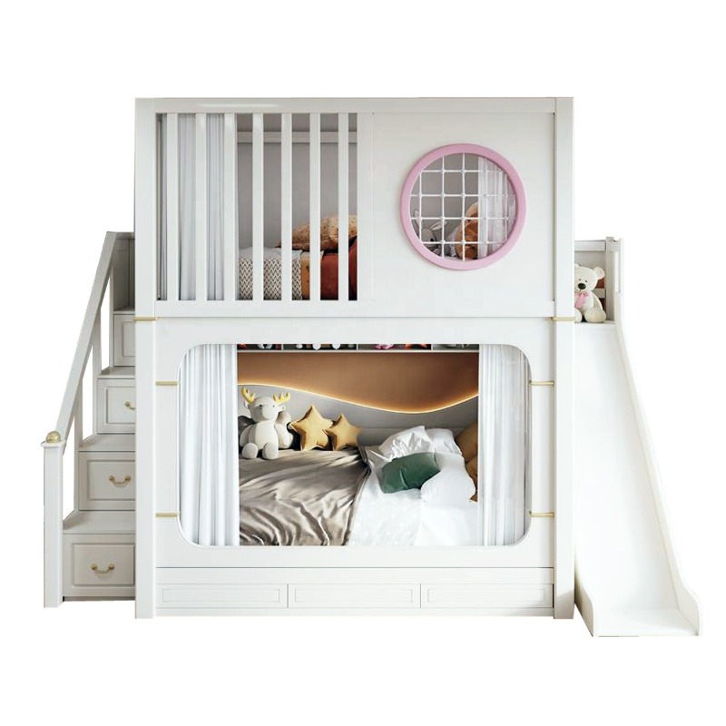 Bunk Bed With Stairs And Slide - Çocuklar için Kaydıraklı ve Depolama Merdivenli
