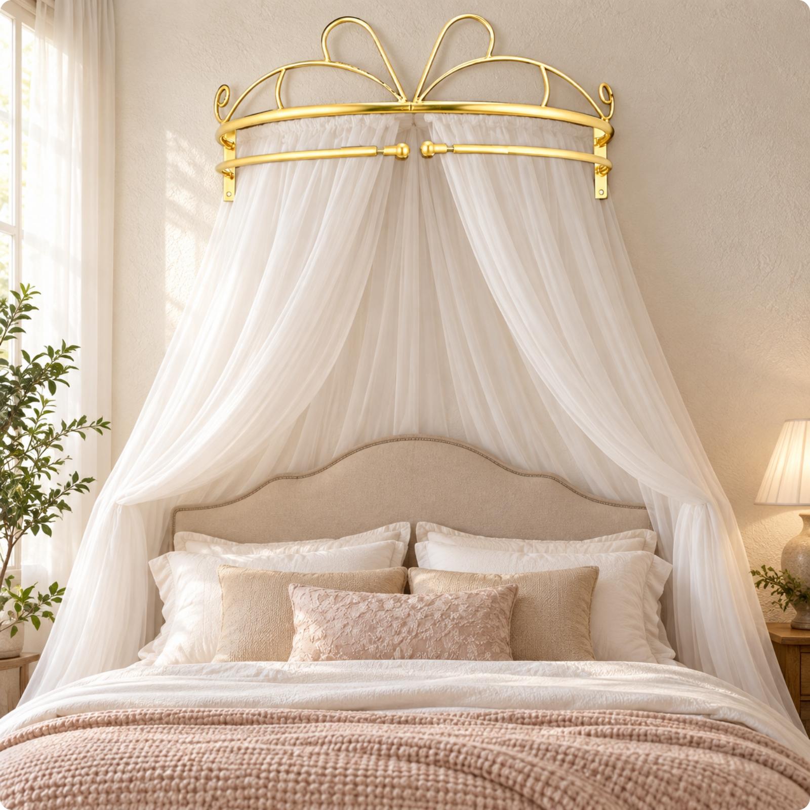 Canopy Bed Frame Metal Queen - Altın Rengi Metal Duvara Monte Edilebilen