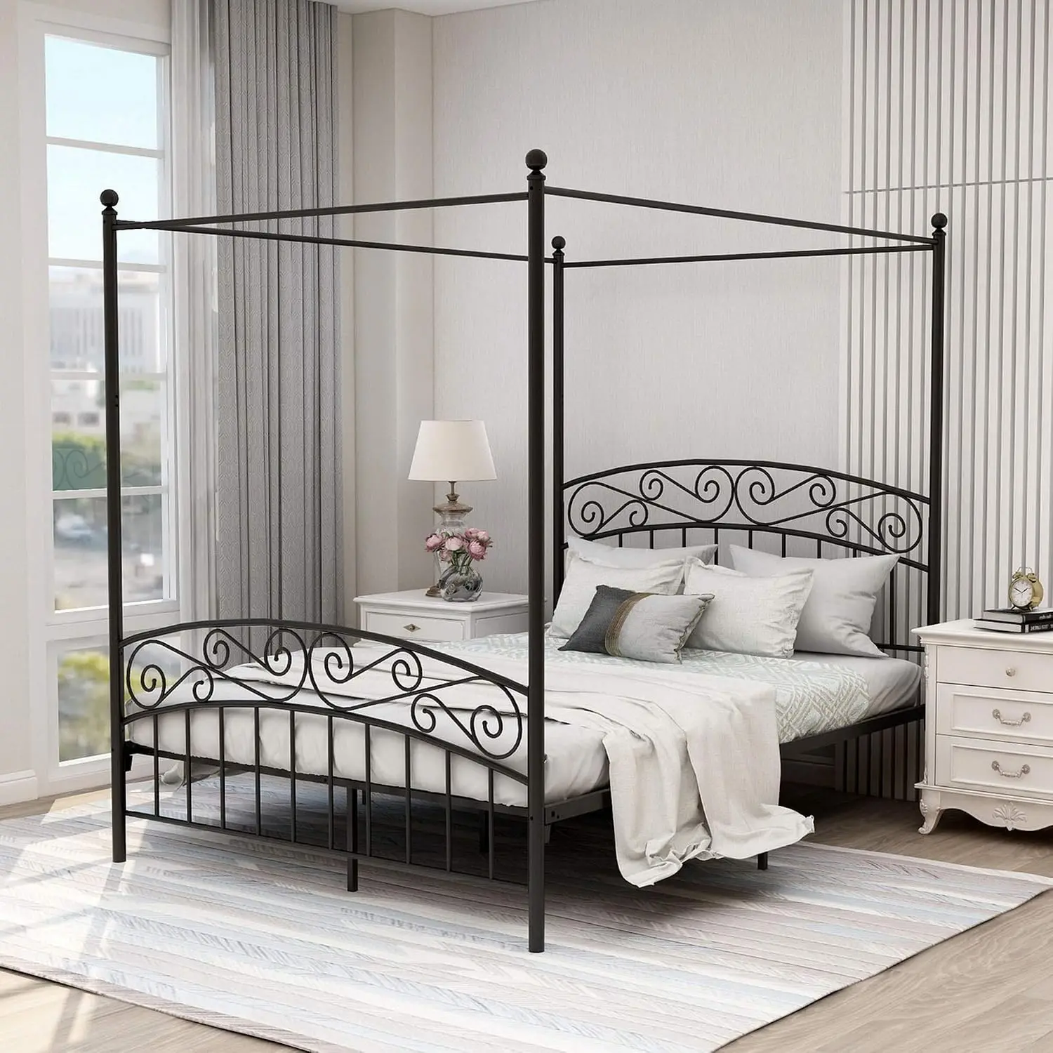 Canopy Bed Frame Metal Queen - Kraliçe Boy Dört Direkli Metal Platform