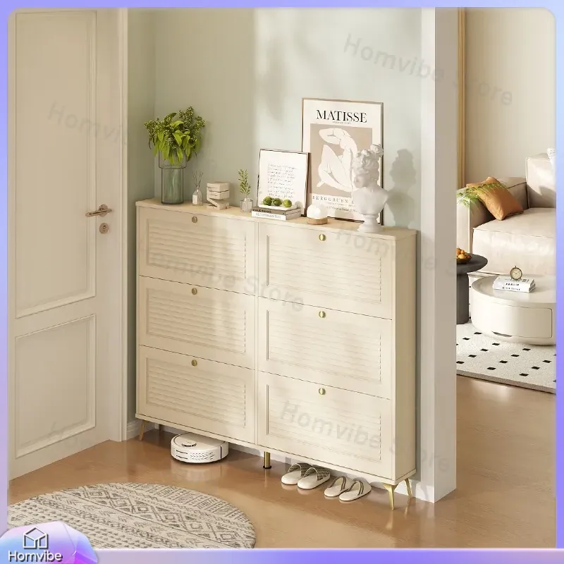 Shoe Rack Cabinet Narrow Entryway - Ultra İnce Ayakkabı Dolabı, Masif Ahşap,