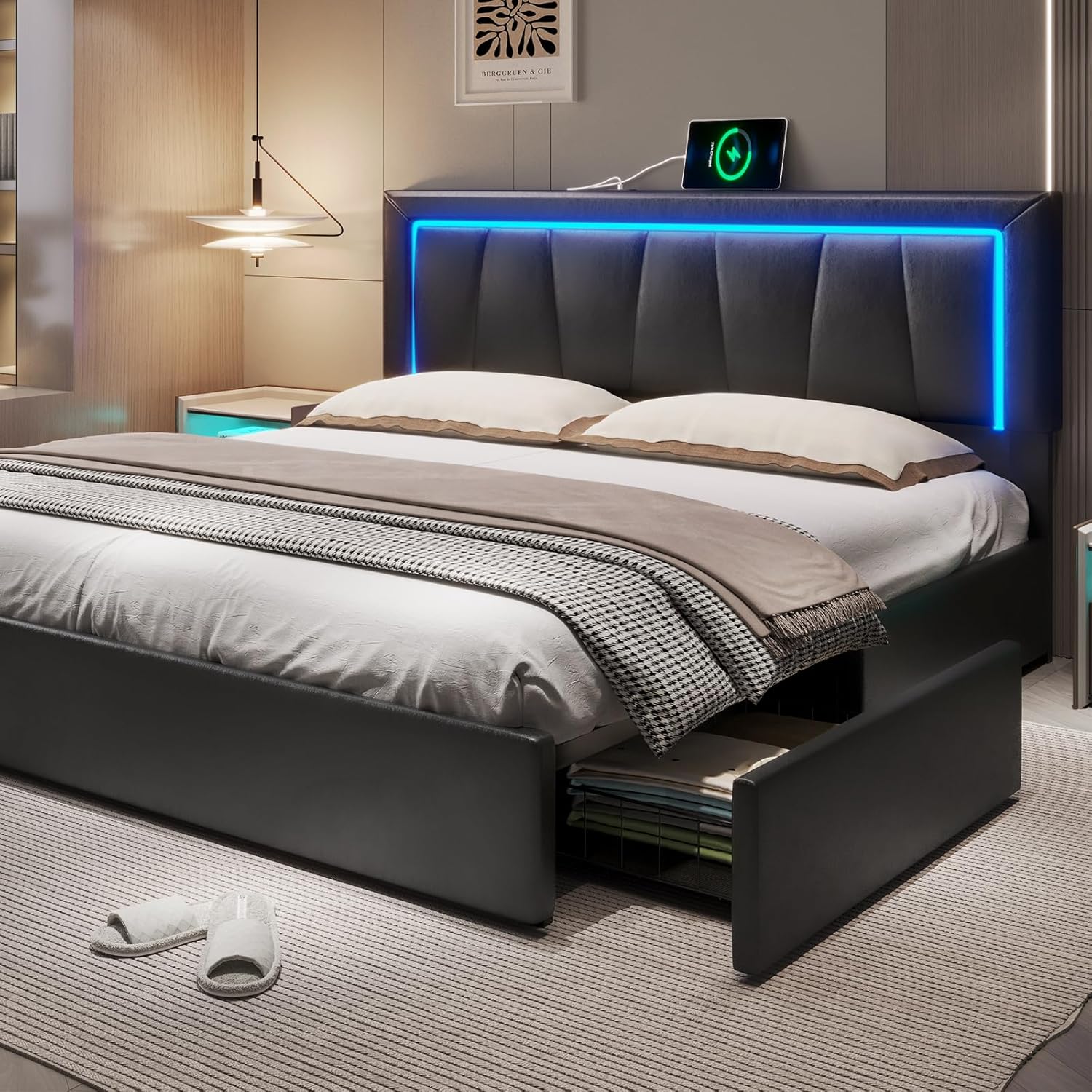 King Size Bed Frame With Storage Drawers - Kaliforniya King Yatak Çerçevesi, Altında 4