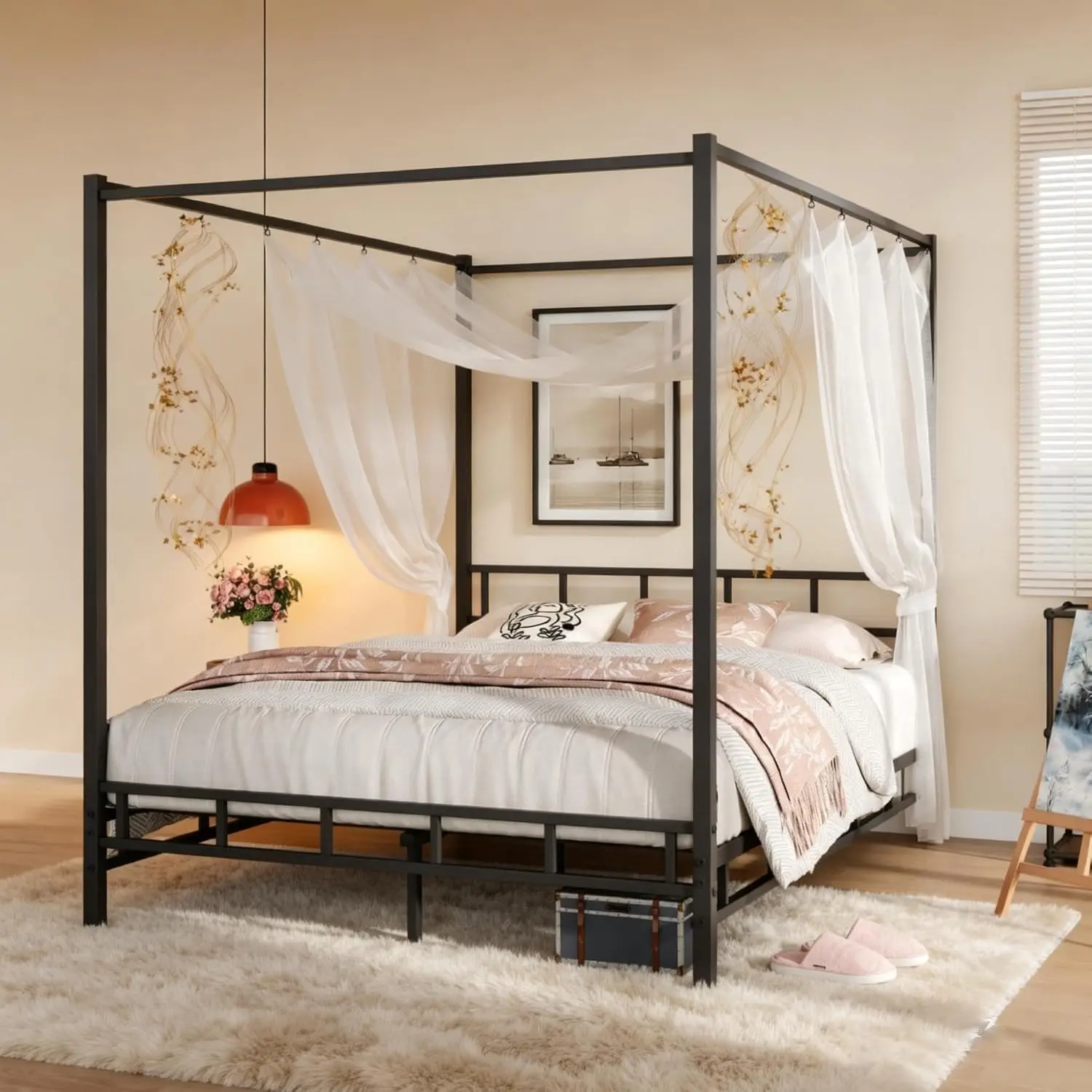 Canopy Bed Frame Metal Queen - Metal Çerçeveli Karyola, Kraliçe Boy, Metal