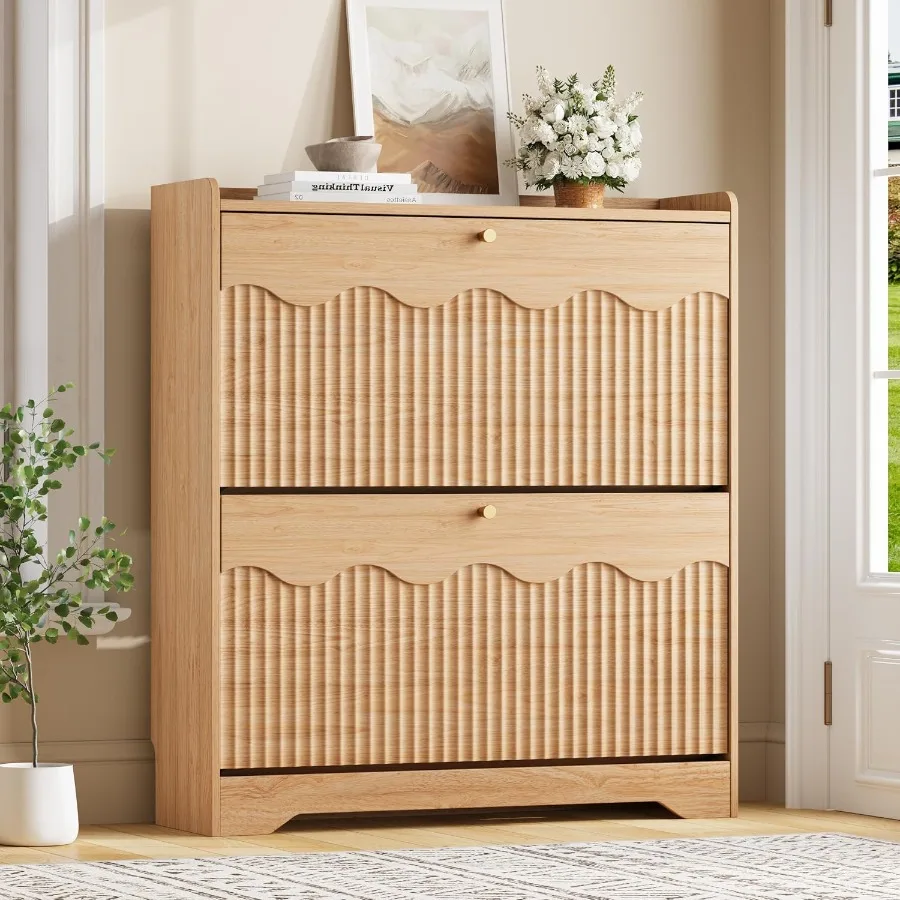 Shoe Rack Cabinet Narrow Entryway - Modern Dalgalı Kenarlı Panelleri Olan Ayakkabı