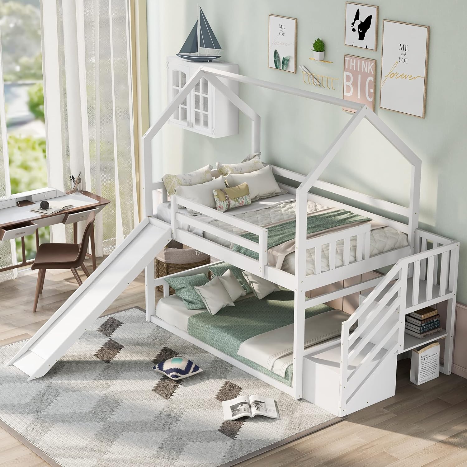 Bunk Bed With Stairs And Slide - Çift Kişilik Ranza Yatak, Kaydıraklı ve