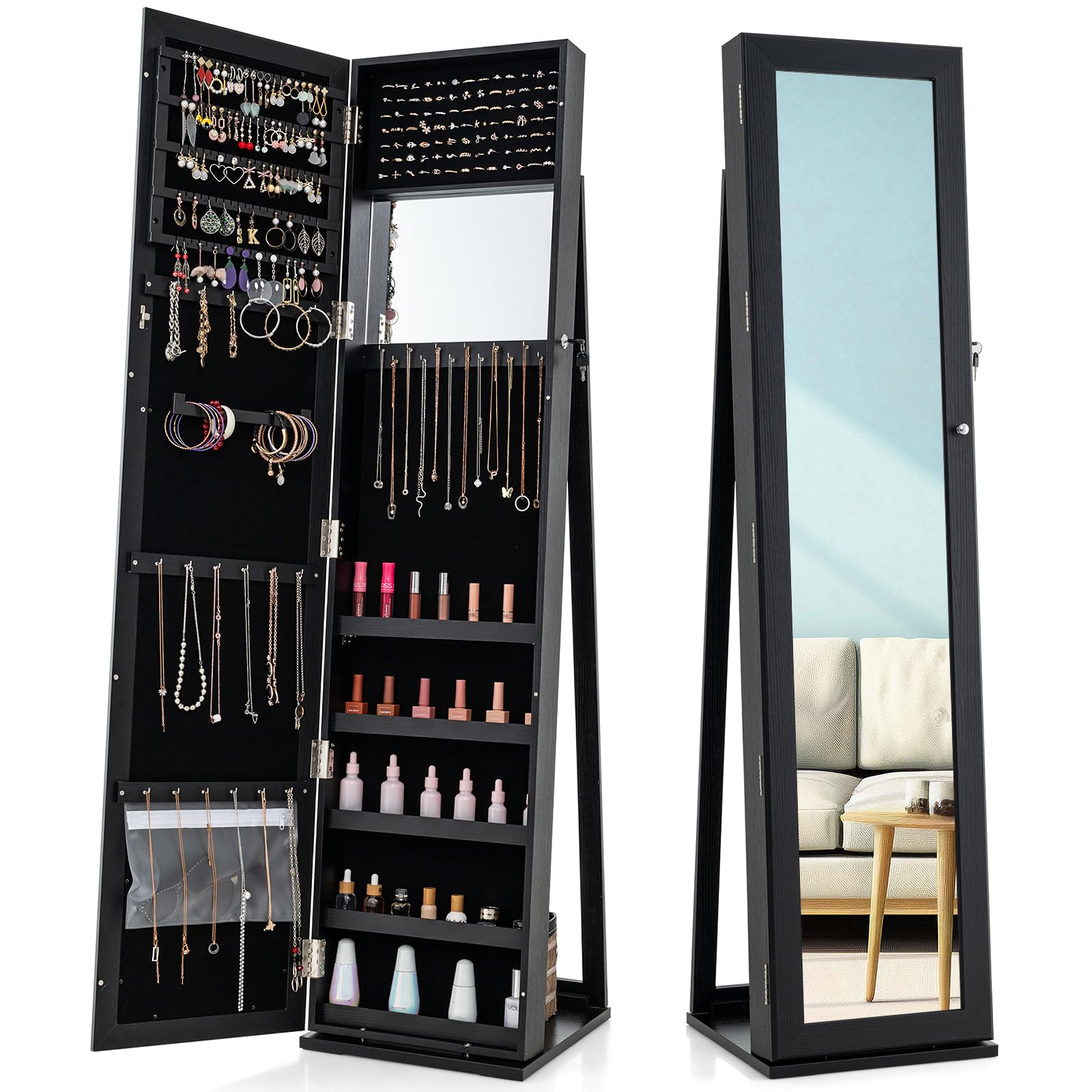 Full Length Mirror Jewelry Armoire - 62 inç Yüksekliğinde Tam Boy Aynalı