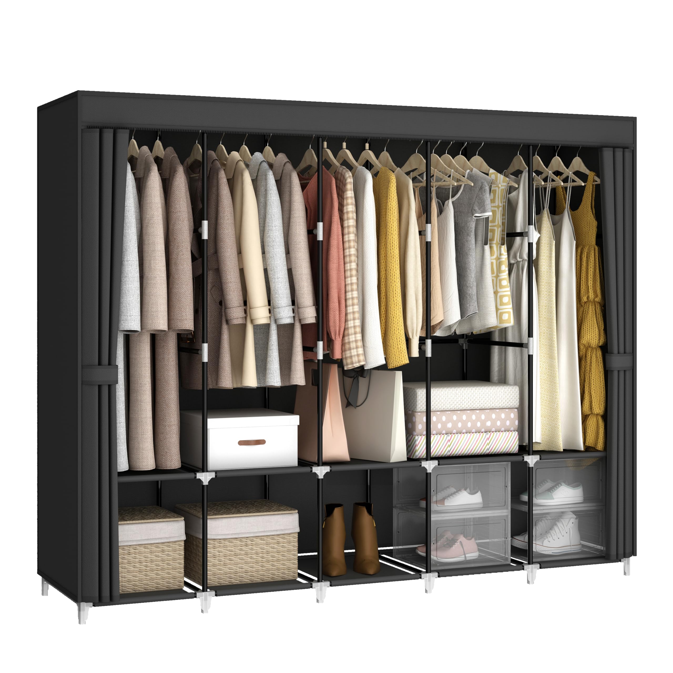 Wardrobe Closet Portable Fabric Cover - 83 inç Büyük Kapasiteli Taşınabilir Gardırop,