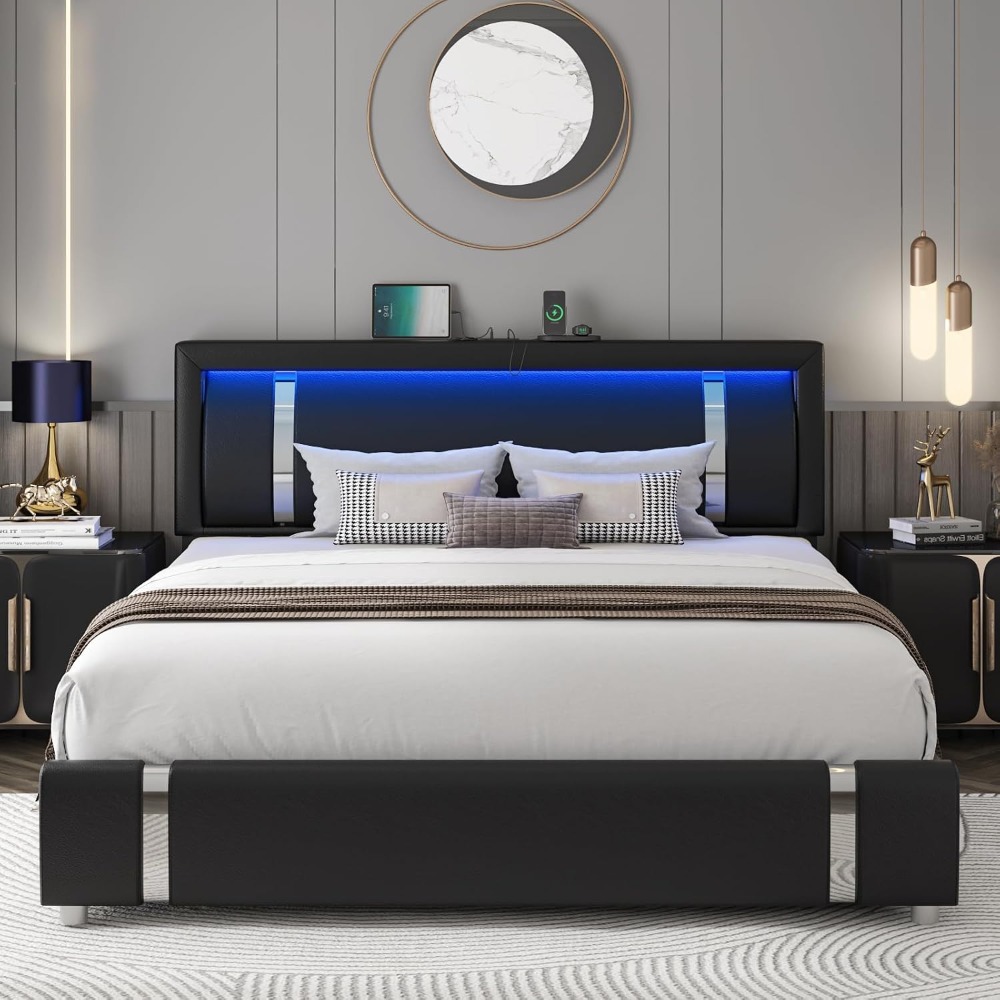 Canopy Bed Frame Metal Queen - Kraliçe Boy Modern Döşemeli Suni Deri