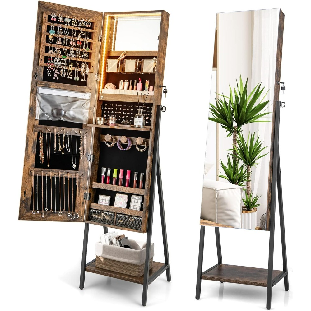 Full Length Mirror Jewelry Armoire - CHARMAID Ayaklı Mücevher Dolabı, Boy Aynalı,