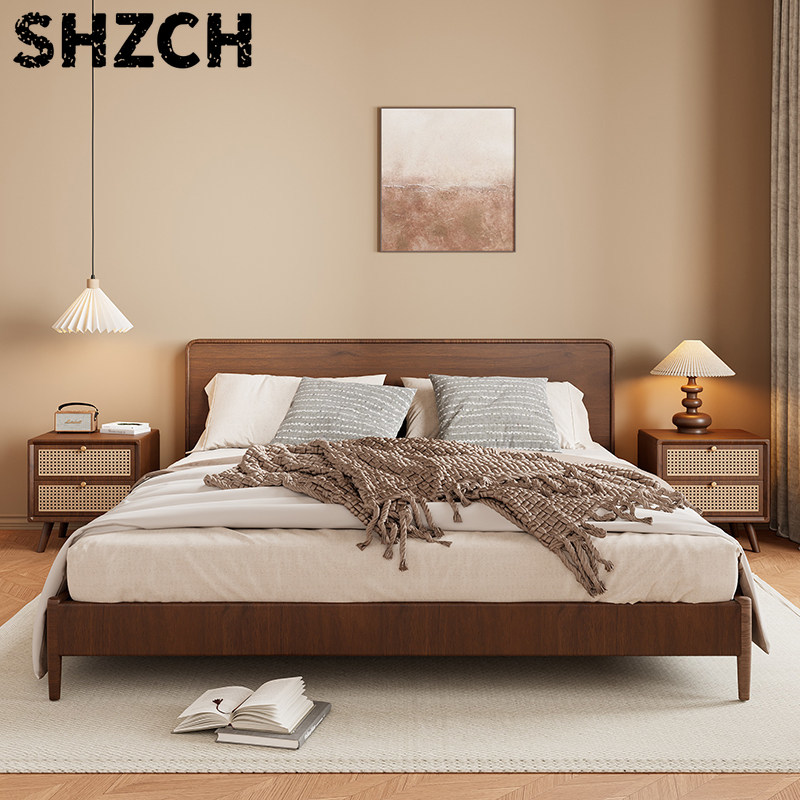 Solid Wood Nightstand 2 Drawers - Dokuma Rattan Çekmeceli Masif Ahşap Komodin
