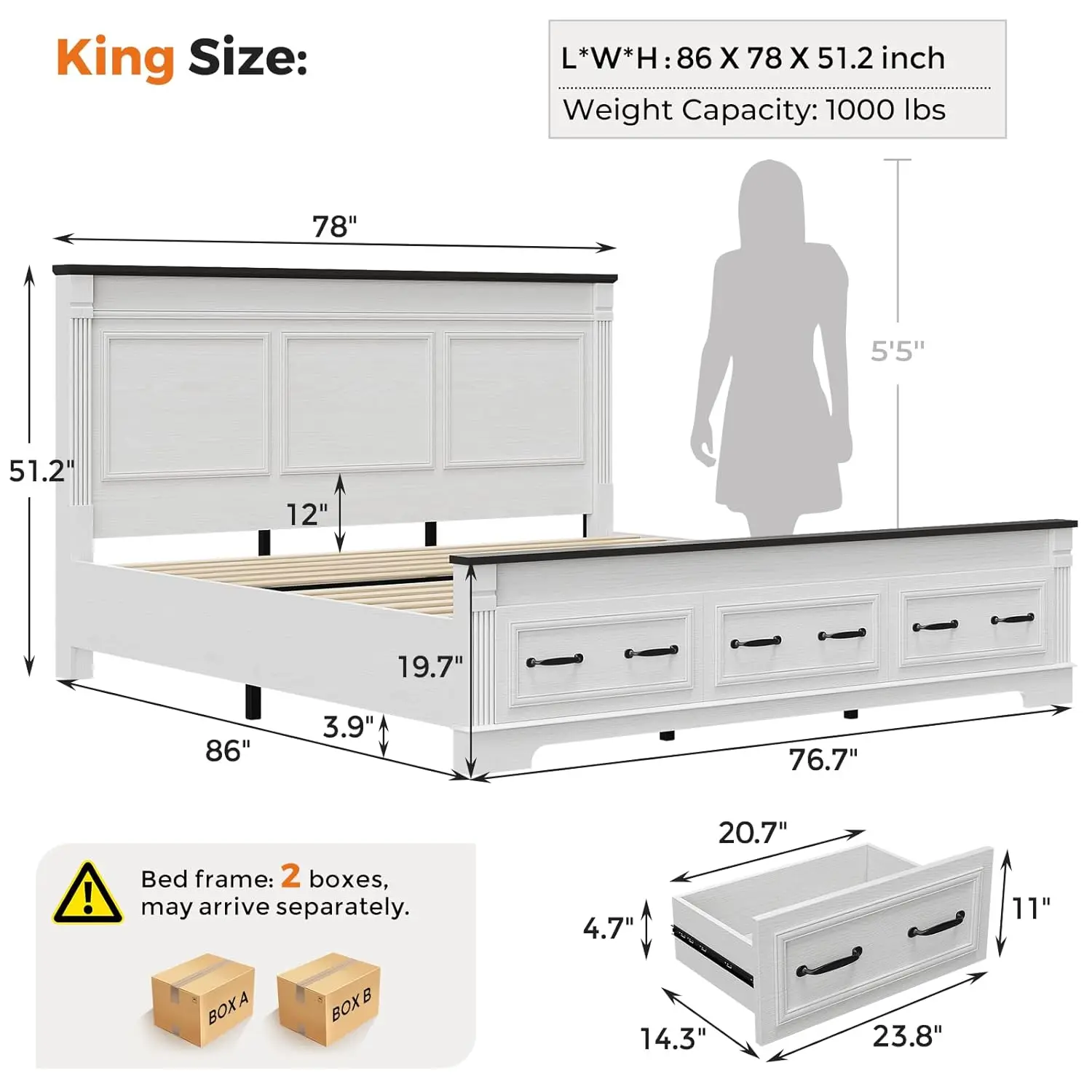 Çiftlik Evi Tarzı, Kral Boyutu - King Size Bed Frame With Storage Drawers incelemesi ve fiyatı