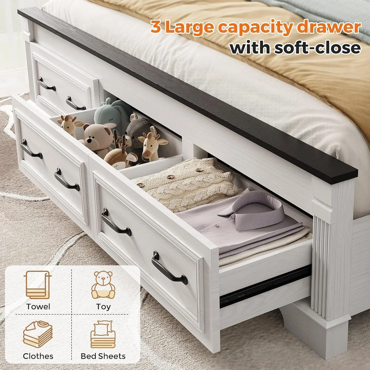 Çiftlik Evi Tarzı, Kral Boyutu - King Size Bed Frame With Storage Drawers incelemesi ve fiyatı