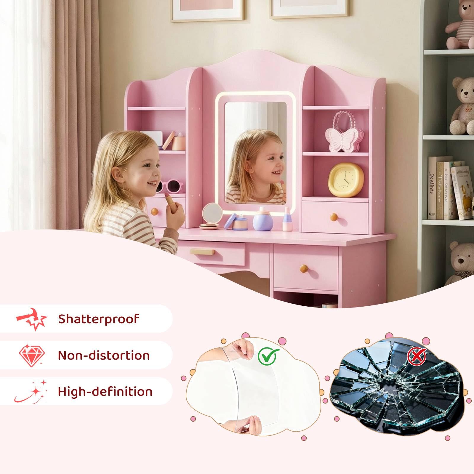 3 Renkli Işıklı Çocuk Makyaj M - Dressing Table Vanity With Lighted Mirror incelemesi ve fiyatı