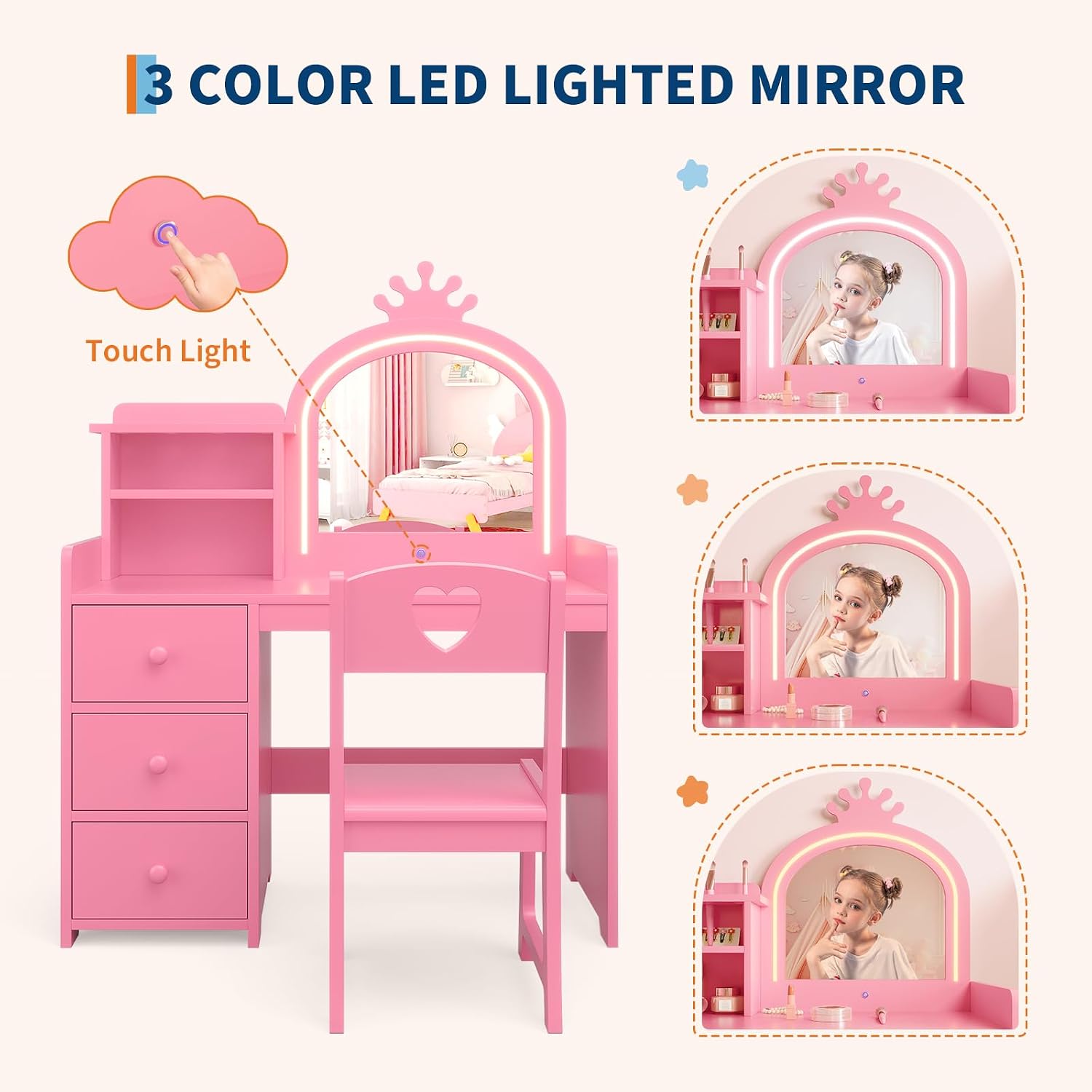 Işıklı Aynalı Çocuk Makyaj Mas - Dressing Table Vanity With Lighted Mirror incelemesi ve fiyatı