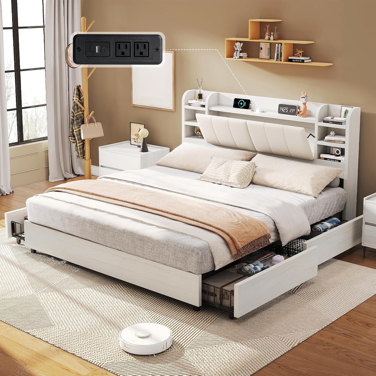 King Size Döşemeli Platform Ya - King Size Bed Frame With Storage Drawers incelemesi ve fiyatı