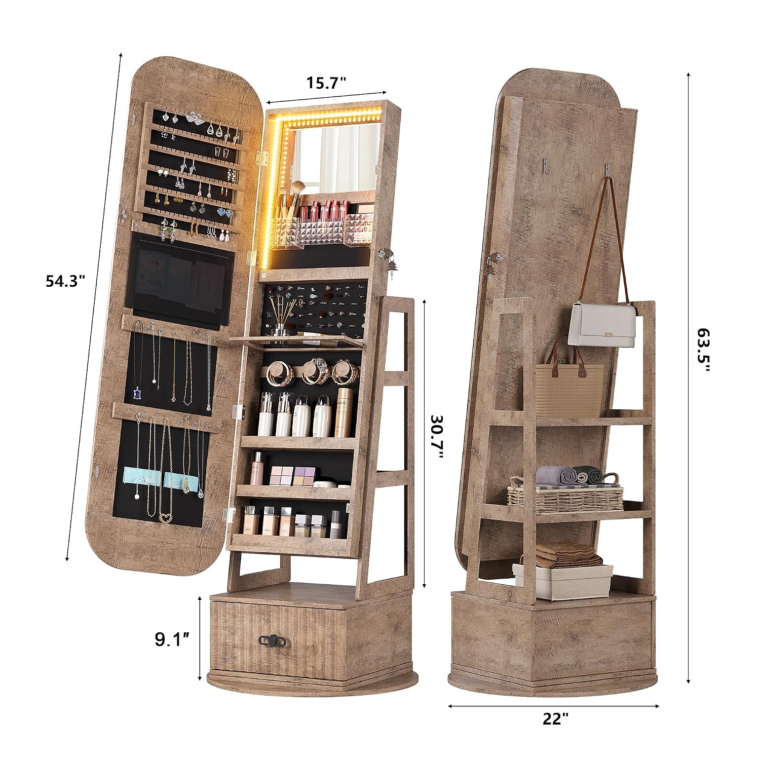 360 Derece Dönebilen, Tam Boy  - Full Length Mirror Jewelry Armoire incelemesi ve fiyatı