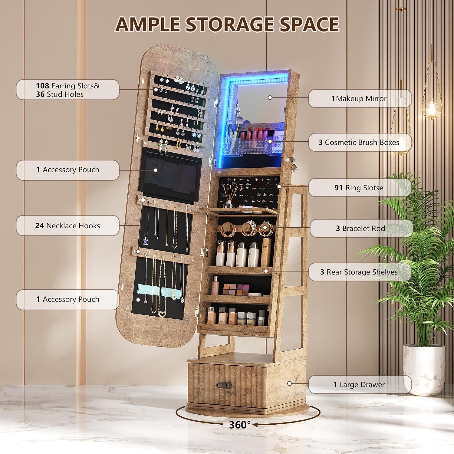 360 Derece Dönebilen, Tam Boy  - Full Length Mirror Jewelry Armoire incelemesi ve fiyatı