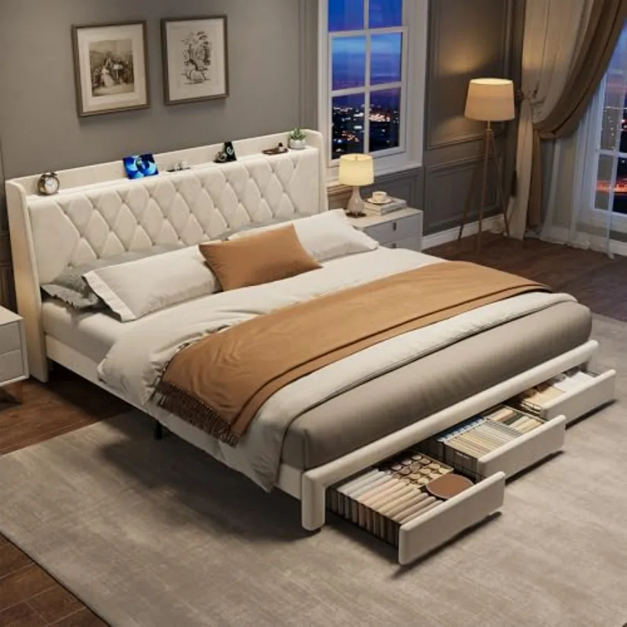 Kristal işlemeli başlığı, 3 ad - King Size Bed Frame With Storage Drawers incelemesi ve fiyatı