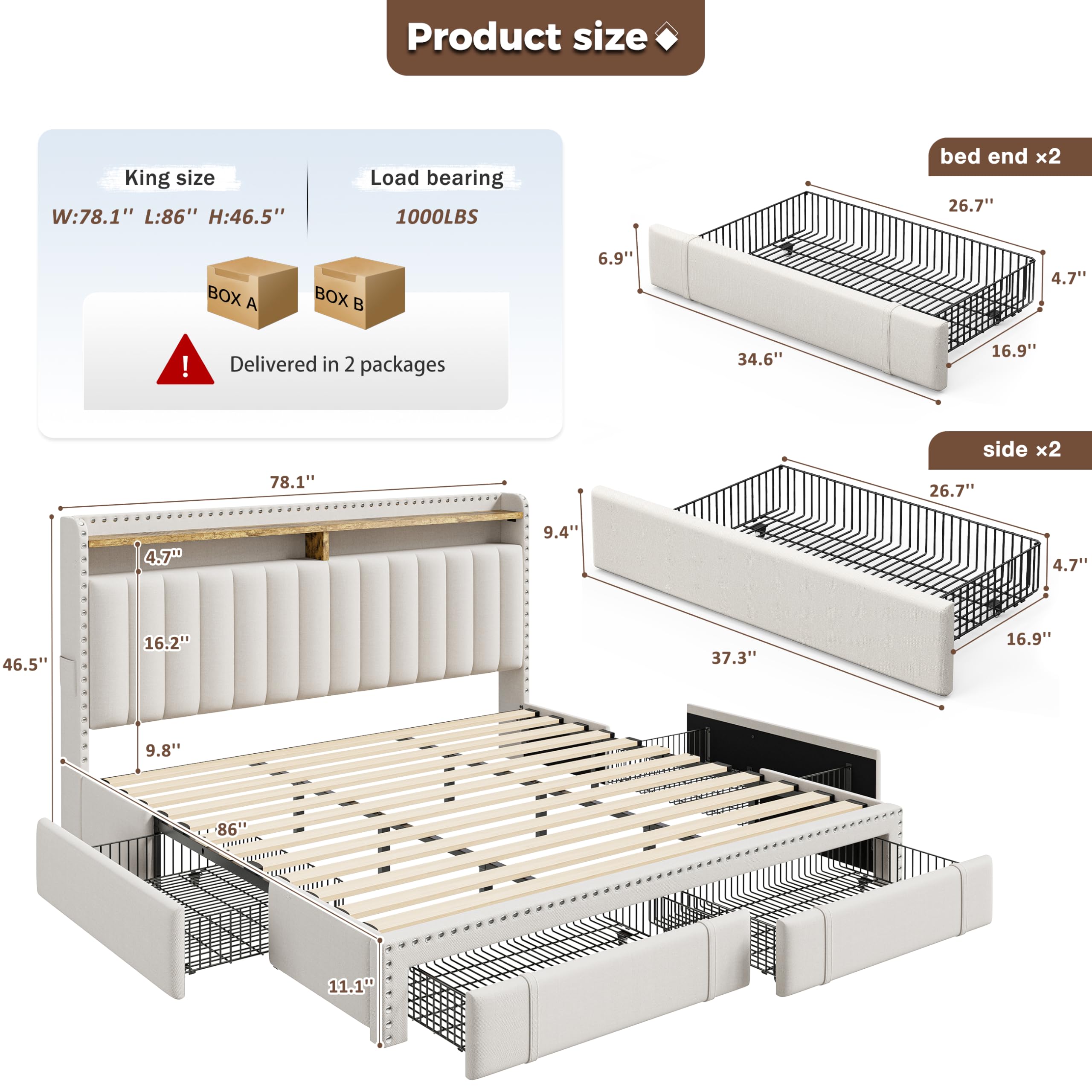 4 Çekmeceli ve Depolama Alanlı - King Size Bed Frame With Storage Drawers incelemesi ve fiyatı