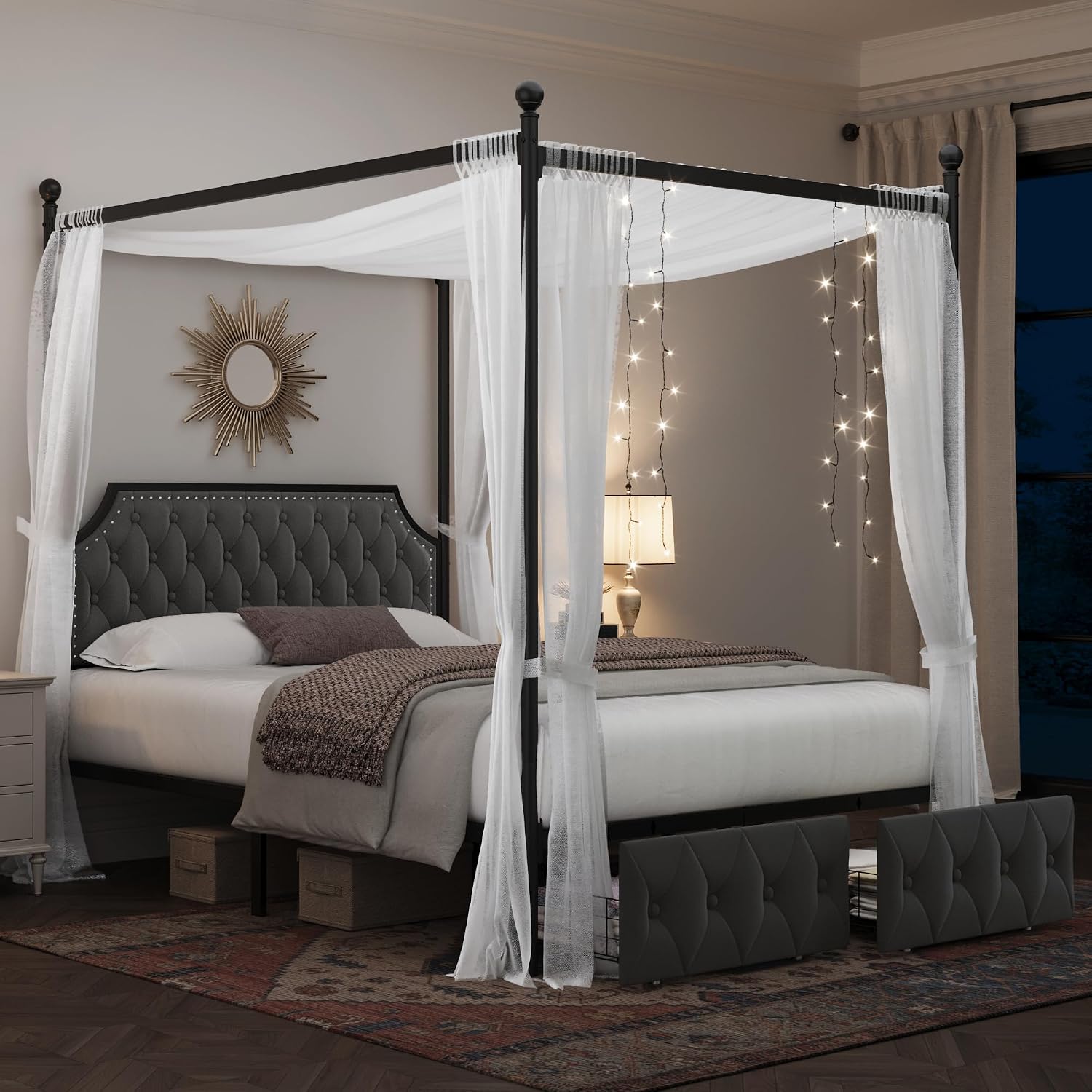 Kraliçe Boy Yatak Çerçevesi, D - Canopy Bed Frame Metal Queen incelemesi ve fiyatı