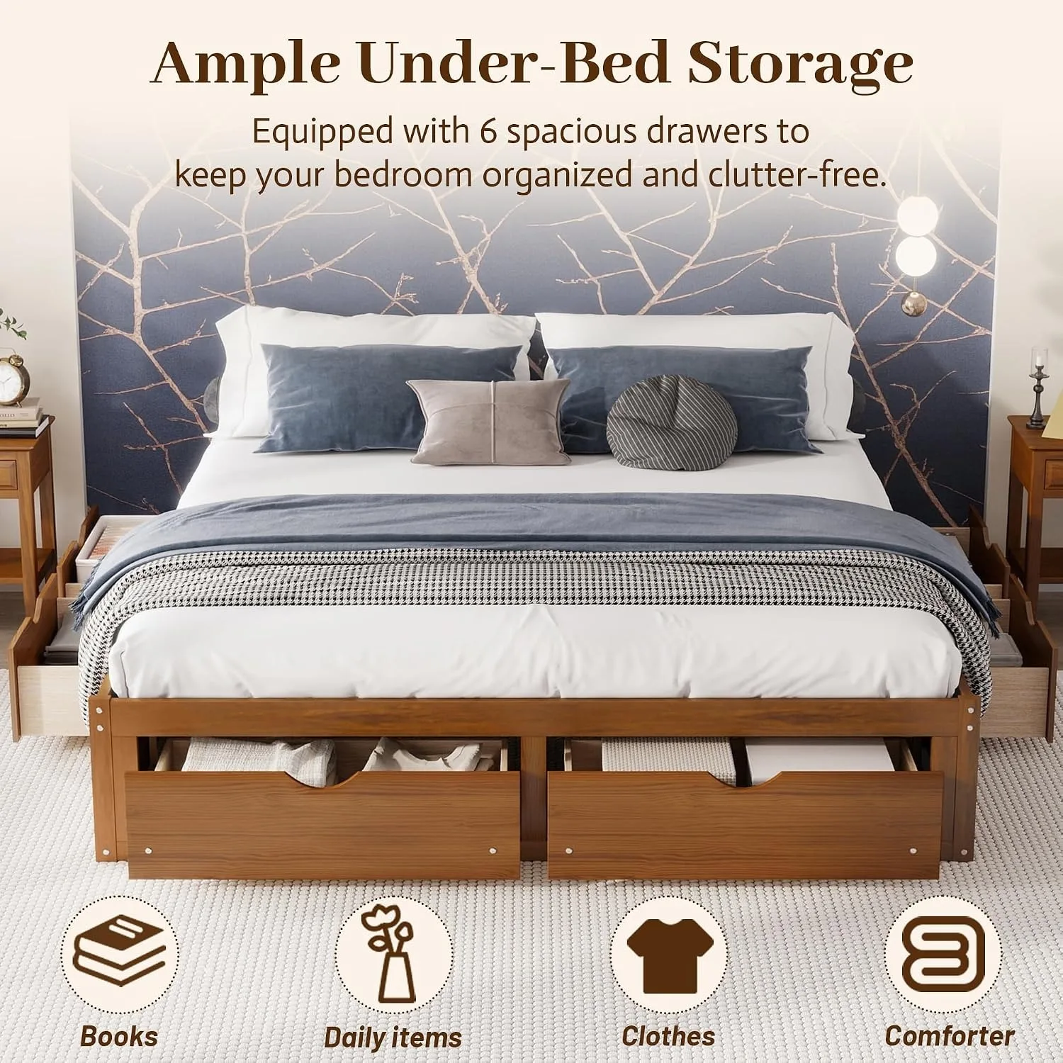 Minimalist Çam Ahşap Platform  - King Size Bed Frame With Storage Drawers incelemesi ve fiyatı