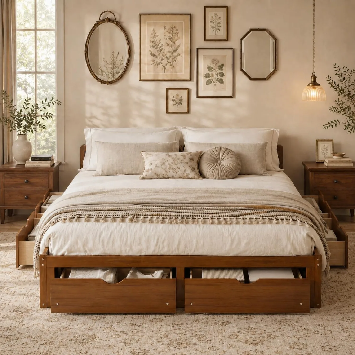 Minimalist Çam Ahşap Platform  - King Size Bed Frame With Storage Drawers incelemesi ve fiyatı